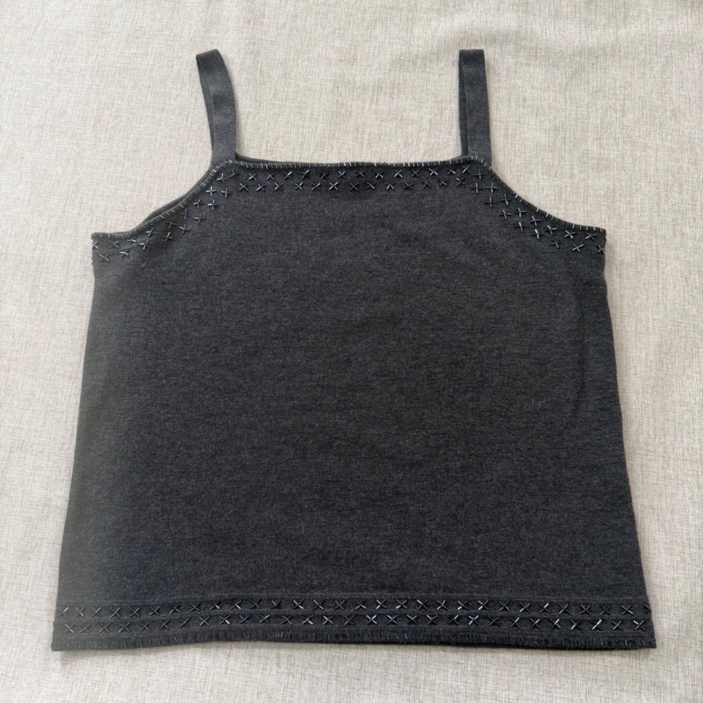 Vintage 100% Merino Wool Beaded Embellished Knit Camisole Tank 1X Plus Size Fall